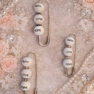 Faith Love Hope Beaded Safety Pin Charms - silver or gold. Sold individually.